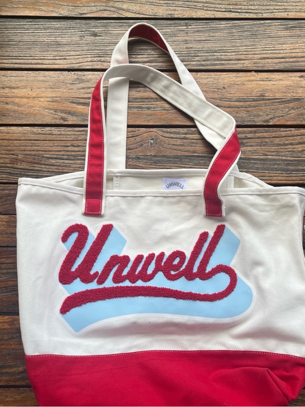 Unwell Red & Cream Canvas Tote Bag with Logo
